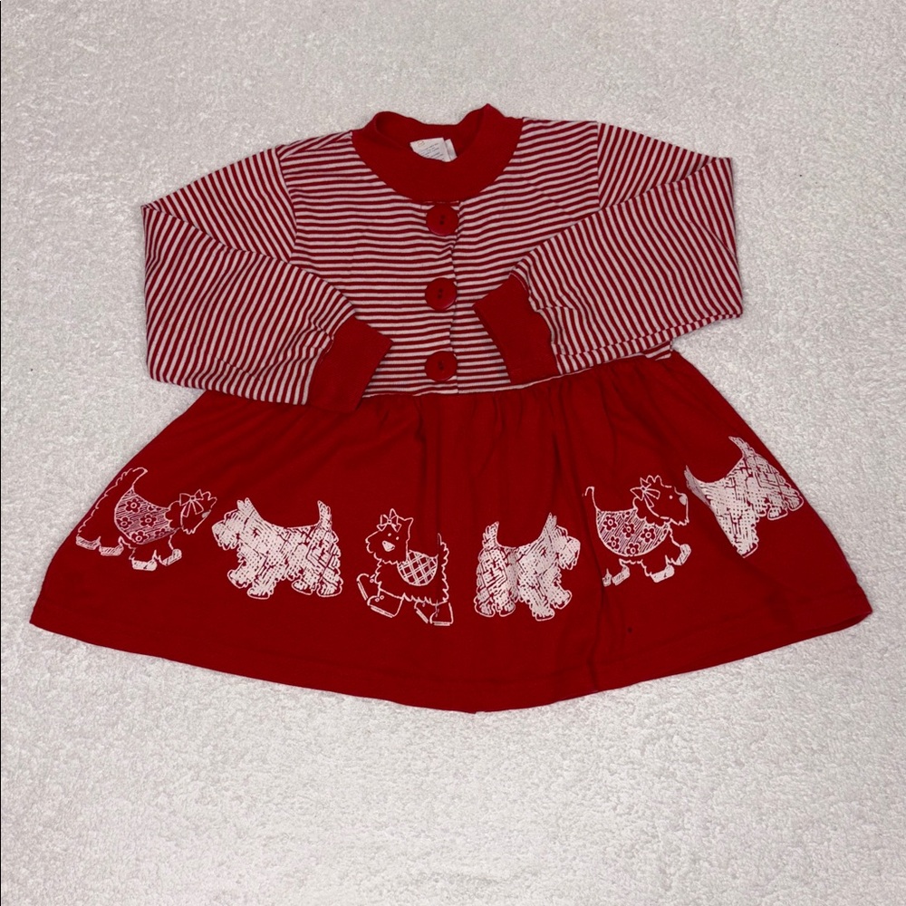 Vintage Buster Brown Red Striped Scottie dog long sleeve skirted top 4t